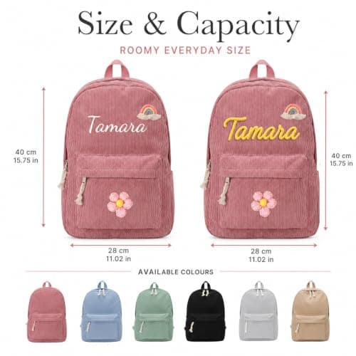 Personalised Children's Backpack, Corduroy Kids Backpack, 15L, Khaki — view 4