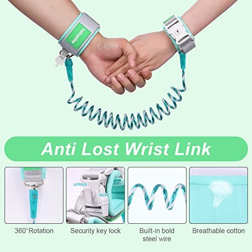 AOMIG Anti Lost Safety Wrist Link Belt, 1.5M Wrist Reins for Toddlers with Key Lock, Baby Reins Toddler Reins for Walking & Travel, Toddler Wrist Strap for Walking (Green) — view 3