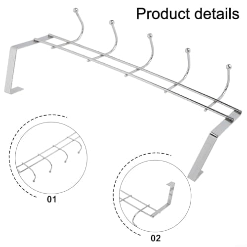 Stainless Steel 5 Hook Over Door Hanger Rack Space Saver(Silver) — view 5