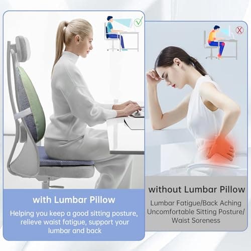 MzGro Back Lumbar Support Cushion for Office Chair - Firm Memory Foam Back Pillow for Back Pain and Pressure Relieve - Back Cushion for Long Sitting, Working, Driving (Light Green Lumbar Support) — view 2