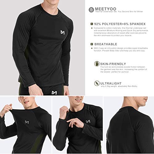 MEETYOO Men’s Thermal Underwear Set, Wicking Long Johns Quick Dry Base Layer Sport Compression Suit for Workout Skiing Running Hiking Black — view 2