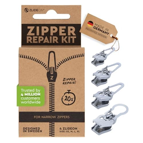 Zlideon Zipper Repair Kit for Narrow Zippers Multipack - 4pcs - Silver