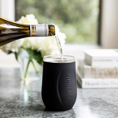 Vinglacé Wine Bottle Chiller Gift Set- Portable Stainless Steel Wine Cooler with 2 Stemless Wine Glasses, Black, VBLK2WGVG — view 5