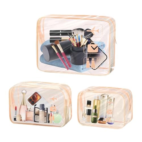 FunWorth Clear Travel Toiletry Bag, 3 Pack TSA Approved Makeup Bag Set