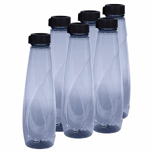 JMS we create smile (Set of 6) Plastic Water Bottles Juice Bottle BPA Free Leakproof Recyclable Drink with Lids Fridge Door Storage Table Water Serving Screw Cap Outdoor Sports Gym (Smoke Grey)