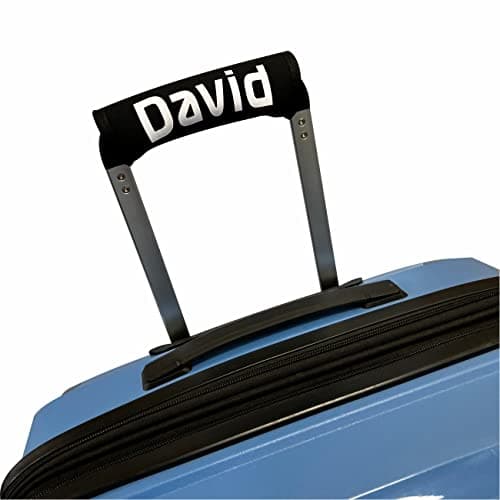 Nametape Express - Luggage Handle Wrap/Cover for Suitcase/bags Grip/Case Identifier perfect for travel Neoprene Wrap printed with name Luggage Tag (Black, Twin Pack) — view 2