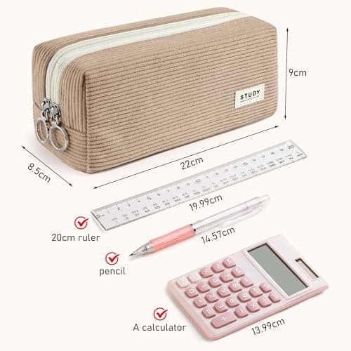 KALIDI Corduroy Pencil Case Pen Bag Large with 2 Compartment Girls School — view 5