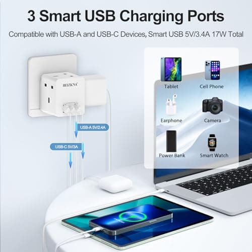 Multi Plug Adapter with 3 USB 3 Way Plug Adaptor Extension Socket Multiplug — view 4