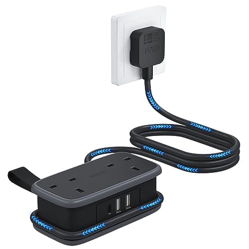 NTONPOWER Travel Extension Lead, Cruise Essentials Extension Lead with USB Slots, 1.2M Extension Cord with 2 Way Outlets 3 USB（1 Type C) for Cruise Travel Essential Hotel Home Office Camping — view 2