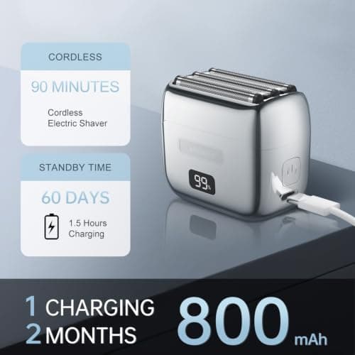 Foil Shaver Full Metal Body Upgraded 5 Floating Blades 14000 RPM Magnetic Levitation Motor Electric Foil Shaver Razor for Men,IPX7 Waterproof Wet/Dry,Pocket-Size Razor for Travel with Trimmer — view 6