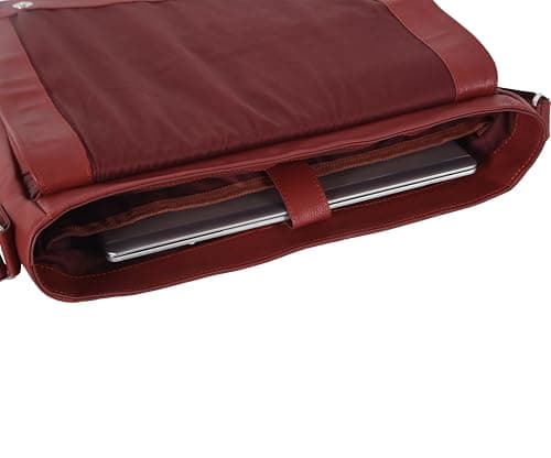 Laptop Messenger Bag Red Cowhide Leather Briefcase Shoulder Office Travel Bag 7111 — view 6