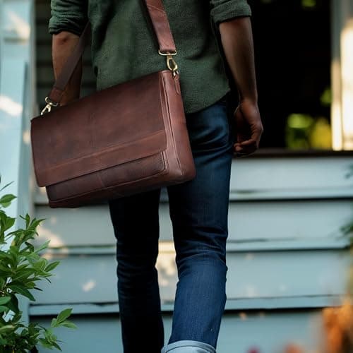 LEATHER VILLAGE Vintage Leather Handmade Laptop Messenger Bag-15.5 Inch Satchel-Red Briefcase Shoulder Bag for Men & Women, Crossbody Work Bag for Office, Travel, and Daily Use — view 2