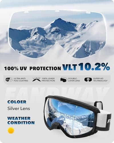 Findway Ski Goggles For Women Men Youth Teen, Snowboarding Goggles Over Glasses Compatible Helmet, Anti-fog UV Protection, Anti-glare Skiing Goggle Silver For Skiing Snowboarding — view 3