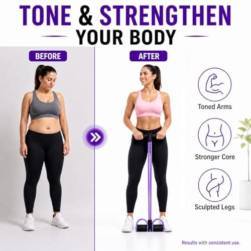 Pedal Resistance Bands with Handle, 6 Tube Sit Up Pull Rope Exercise Bands for Home Workout, Fitness Resistance Band with Foot Pedals for Abs, Legs, Pilates, Yoga & Full Body Training (Purple-Black) — view 4