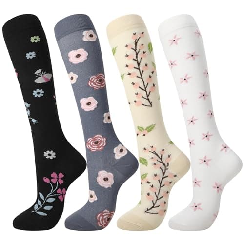 Zuimei 4 Pairs Compression Socks for Women 20-30 mmHg Flight Sock L