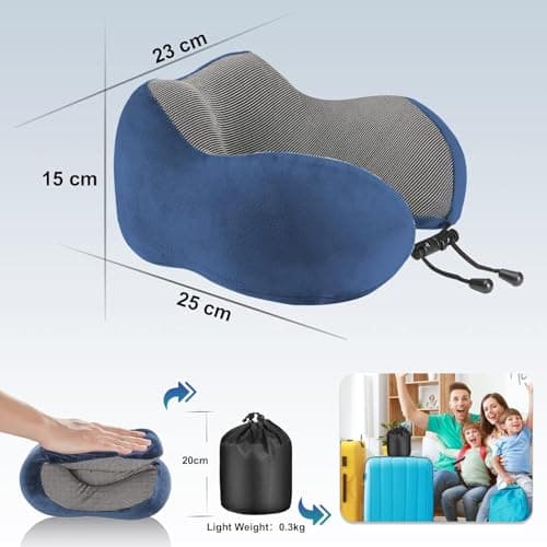 SpeXyngial Travel pillow,Memory Foam Travel Neck Pillow with Spare Cover - Comfortable & Washable Support for Long Flights, Road Trips, and Office Naps, Adjustable Fit for Adults & Teens (NAVY) — view 2