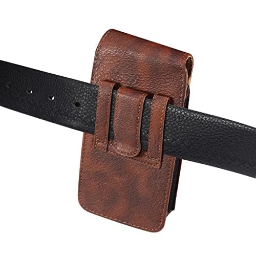 Cell Phone Holster with Belt Clip, Leather Phone Waist Belt Pouch, 6.5" Vertical Leather Smartphone Purse Carrying Phone Pouch Belt Clip Holder Case Pocket Mobile Phone Belt Loop Wallet Handbag Bumbag — view 3