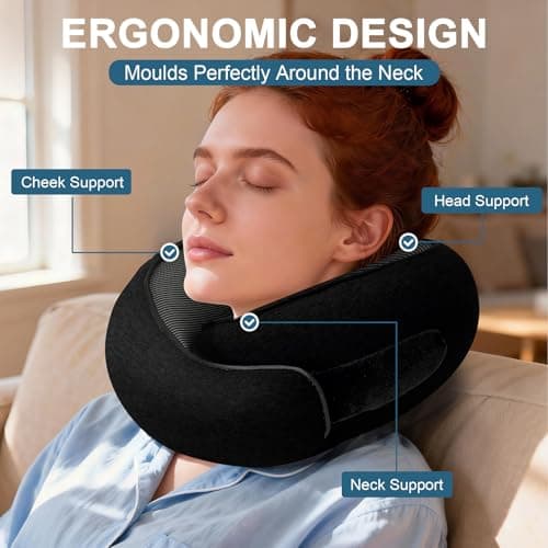 Purecas Memory Foam Travel Neck Pillow, 360° Support with Eye Mask&Earplugs — view 6
