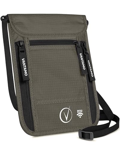 Vantamo Premium Neck Wallet for Traveling, RFID Protected Passport Bag Fits Documents, Cash and Phone, Lightweight & Consealed Travel Wallet and Document Holder for Men & Women with Adjustable Strap