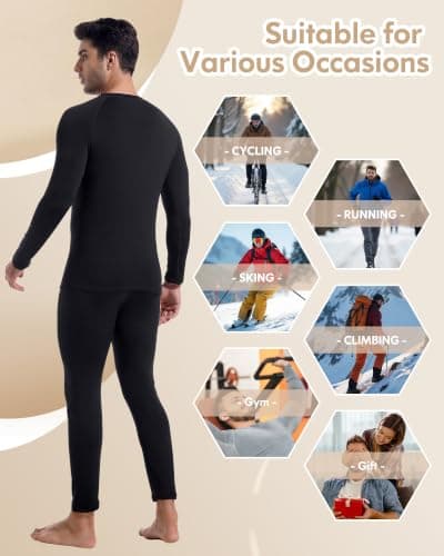 CL convallaria Men's Thermal Underwear Set Ultra Soft Fleece Lined Long Johns Winter Gear Base Layer Top and Bottom Set Sport Style Black — view 6
