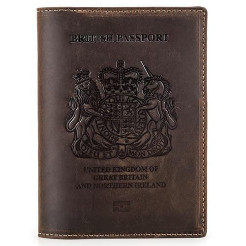 CataPurus Top Grain Leather Single Travel Passport Wallet Embossing Badge for Unisex, Folio Design for Passport & Multi Cards, RFID Blocking for Passport/Cards/Checks/Bills/AirTag, Coffee Default, GB