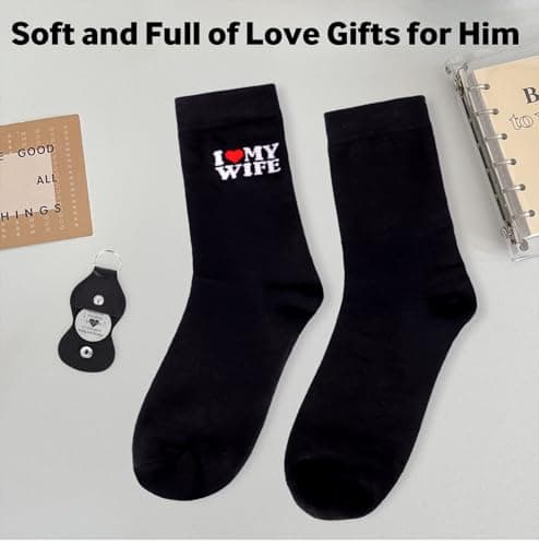 Gifts for Him Birthday Gifts for Men Husband Gifts - Funny Cotton Soft Socks And Double Sided Pocket Hug Token with Leather, Ideas Unique Christmas Wedding Anniversary Valentines New Year Present — view 4