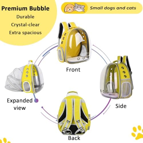 ZHUIYIWIN Cat Carrier Backpack, Expandable Cat Carrier Backpack, Ventilated Cat Bubble Backpack for Pet, Pet Carrier for Travel Hiking Walking Camping (Yellow, Rear Extension) — view 5