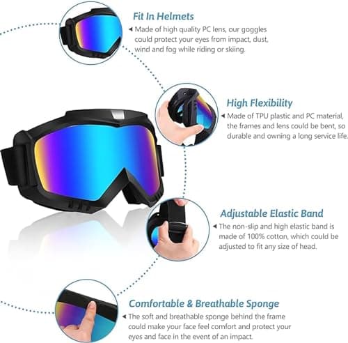 VJK Bike Motorcycle Goggles for Riding, Dirt, Ski, ATV, Racing - Motocross Helmet Windproof Glasses for Adults — view 3