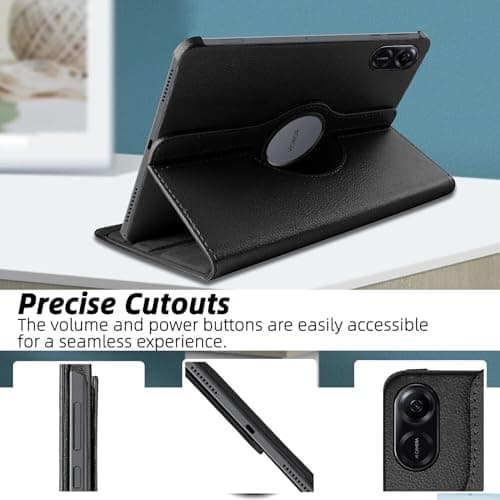 360 Rotation Case for Honor Pad X8a 2024, PU Leather Protective Cover with Rotating Stand & Auto Sleep/Wake (Black) — view 3