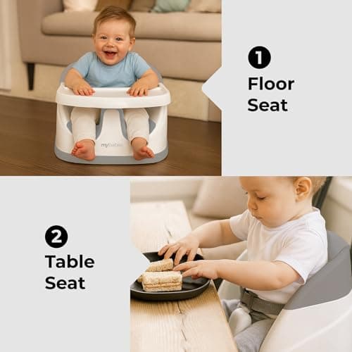 My Babiie MBHCB 2-in-1 Baby Booster Chair – Feeding and Floor Seat for Toddlers, Easy Clean, Removable Tray with Cup Holder, from 6 Months to 3 Years (15kg) – Grey — view 2