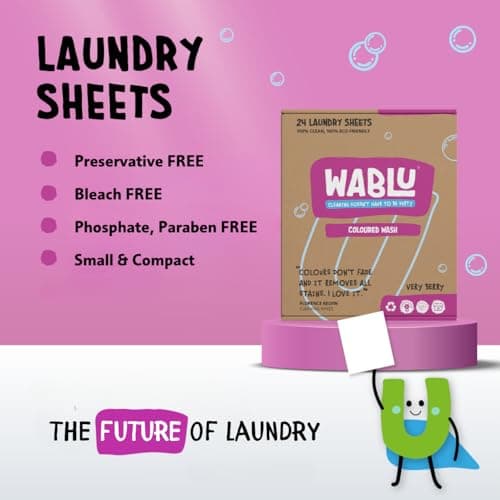 WABLU Coloured Wash Laundry Sheets | Lightly scented VERY BERRY | Concentrated Bio (with enzymes) | Sustainable alternative to liquids, capsules and powder | Travel Wash | 24 Washes — view 3