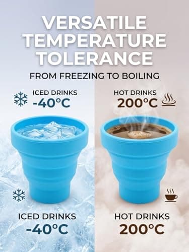 PRK 14 Silicone Foldable Travel Mug | 170ml Reusable Collapsible Coffee Cup | BPA Free & Leakproof | Portable Pocket-Sized Cup for Travel, Camping, and Commuting with Strap (Baby Blue) — view 4