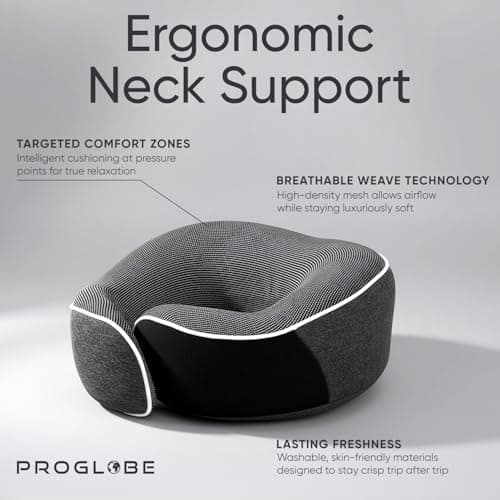 Proglobe Neck Pillow for Travel, Memory Foam, Long Haul Flights, Dark Grey — view 3