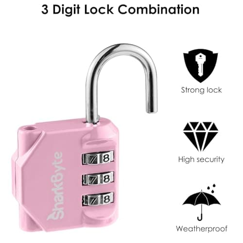 SharkByte Small Luggage Locks, 3-Dial Weatherproof Outdoor Security Combination Padlock, Travel Lock for Suitcases Luggage Case Travel Bag Gym Lockers Code Padlock (Pack of 2) — view 5