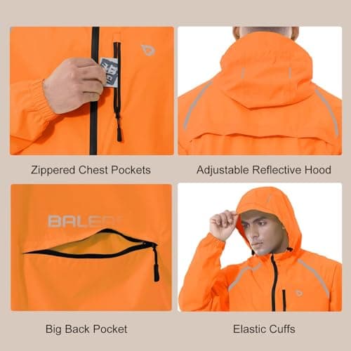baleaf Waterproof Jacket Mens Cycling Jackets Reflective Running Outdoor Rain Coats Lightweight for Men Walking Hiking Packable Orange XL — view 4