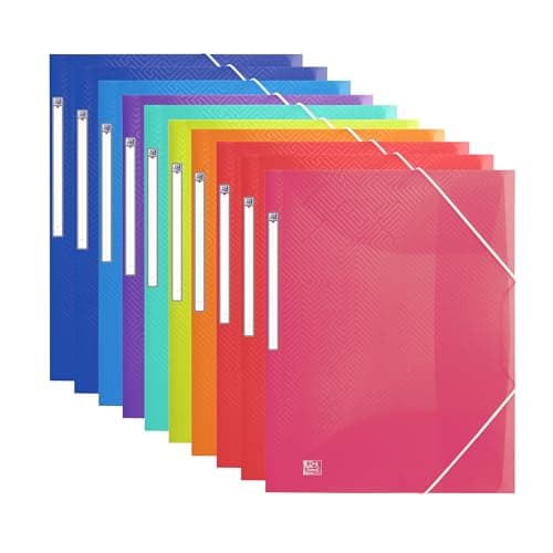 Oxford A4+ Plastic Wallets, Assorted Colours, 3 Flap Folders for Documents, Pack of 10