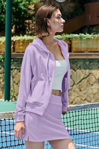 Panadila Womens 2 Piece Workout Sets Lounge Matching Sets Zip Up Hoodie and Skirt Gym Clothes Yoga Outfits, Lavender Purple, S — view 4