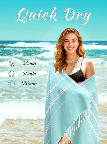 Ouxiaobai Turkish Beach Towel Oversized - 40"x70" Quick Dry Sand Free Thin Beach Towels for Adults, Extra Large Lightweigh Travel Towel(Aqua) — view 2