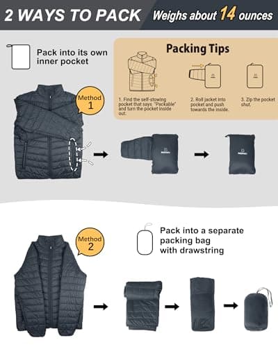Outdoor Ventures Men's Puffer Jacket Packable Lightweight Quilted Jacket — view 2