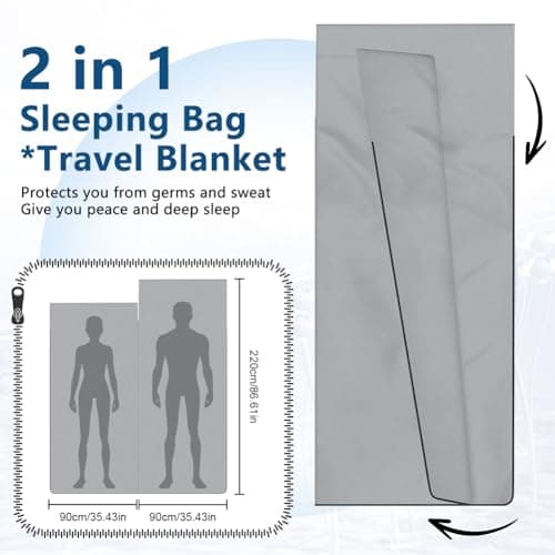 flintronic Sleeping Bag Liner 220 * 90 cm, Portable Camping Sleep Bag with Pillow Slot, Lightweight Travel Sleeping Bag for Camping Picnic Hiking Hostels-5PCS Grey — view 3