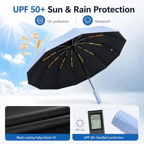 Exquisgoods 24K Sturdy Frame Windproof Umbrella Compact Automatic Travel Umbrella for Women & Men (Blue) — view 4