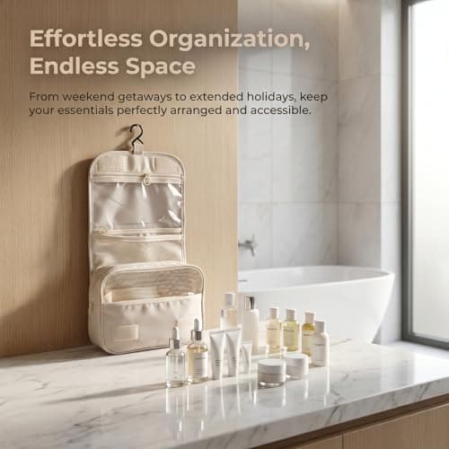 Solvio Hanging Toiletry Bag for Women, Waterproof Travel Wash Bag Cosmetic Makeup Organizer with Hook, Large Capacity Toilet Bags for Holiday Essentials — view 3