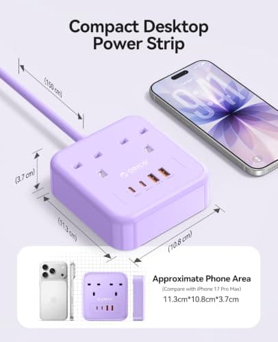 ORICO 1.5M Extension Lead with USB Slots, PD 20W USB C Charger Purple — view 6