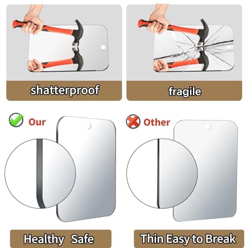Shower Mirror Fogless for Shaving, Large 28 x 20 Cm (Included Stainless Steel Hook ) Shaving Mirror for Shower,Shatterproof Plastic Small Wall Mirrors for Travel, Little, Camping, Hanging Espejos — view 2