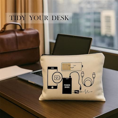 Cable Organiser Travel Accessories Bag, Cream, Black Zip, 1-Piece — view 2