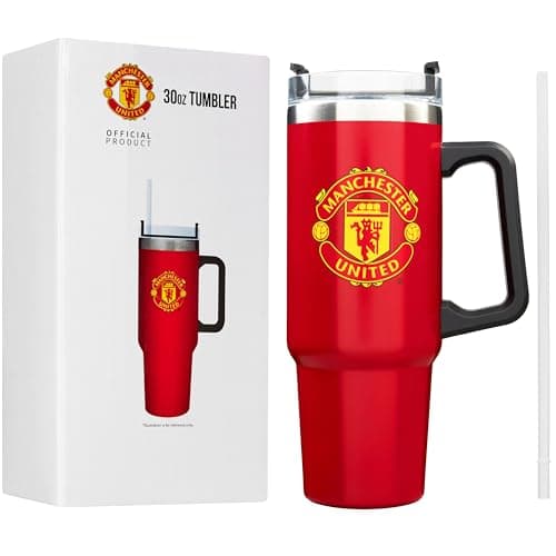 Get Trend Manchester United Insulated Tumbler 850ml, Stainless Steel Water Bottle with Straw & Handle, Cold for 12H Hot for 8H, Travel Coffee Mug, Football Gifts (Red Man U)