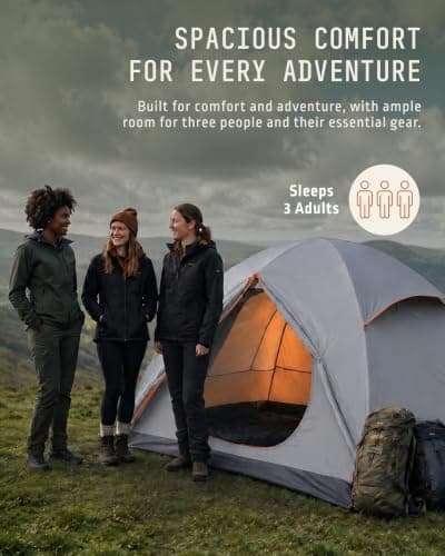 Voyager 3 Man Tent - Waterproof, Windproof, Quick Setup, Spacious 3-Person Camping Tent, Durable, Lightweight Outdoor Shelter, Ideal for Hiking, Backpacking, Camping- 225x185x120cm — view 4