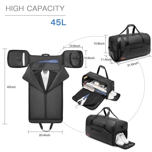 Garment Duffle Bags for Travel,Moulyan Convertible Carry on Garment Bag with Shoe Compartment,3 in 1 Waterproof Travel Suit Bag with Shoulder Strap for Men Women — view 2
