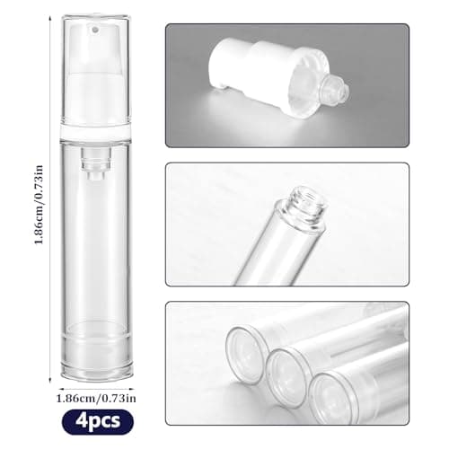 4 Pcs Empty Airless Vacuum Cosmetic Container - Refillable Clear Travel Pump Bottle for DIY Foundation, Gel, Lotion, Moisturiser, Shampoo, Toiletry (10ml) — view 2