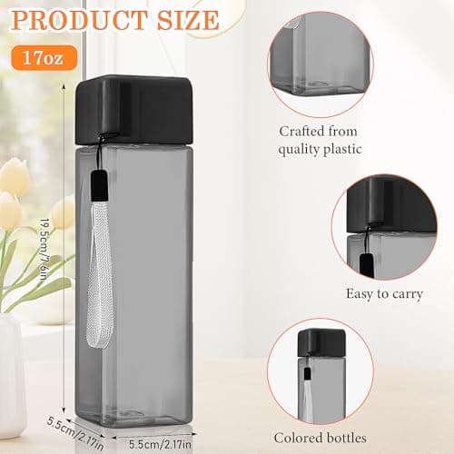 30 Pack Plastic Water Bottles Bulk, 500ml Square Sports Bottles for School — view 2